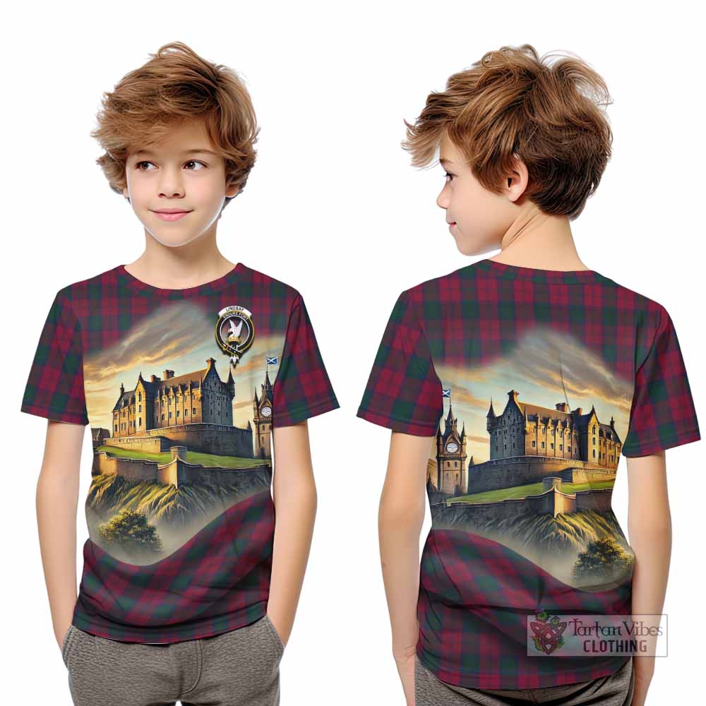 Tartan Vibes Clothing Lindsay Tartan Family Crest Kid T-Shirt with Scottish Ancient Castle Style