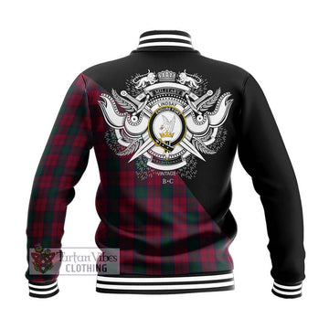 Lindsay Tartan Baseball Jacket with Family Crest and Military Logo Style