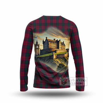 Lindsay Tartan Family Crest Long Sleeve T-Shirt with Scottish Ancient Castle Style