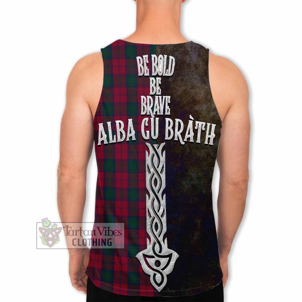 Tartan Vibes Clothing Lindsay Tartan Family Crest Men's Tank Top Alba Gu Brath Be Brave Lion Ancient Style