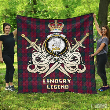 Lindsay Tartan Quilt with Clan Crest and the Golden Sword of Courageous Legacy