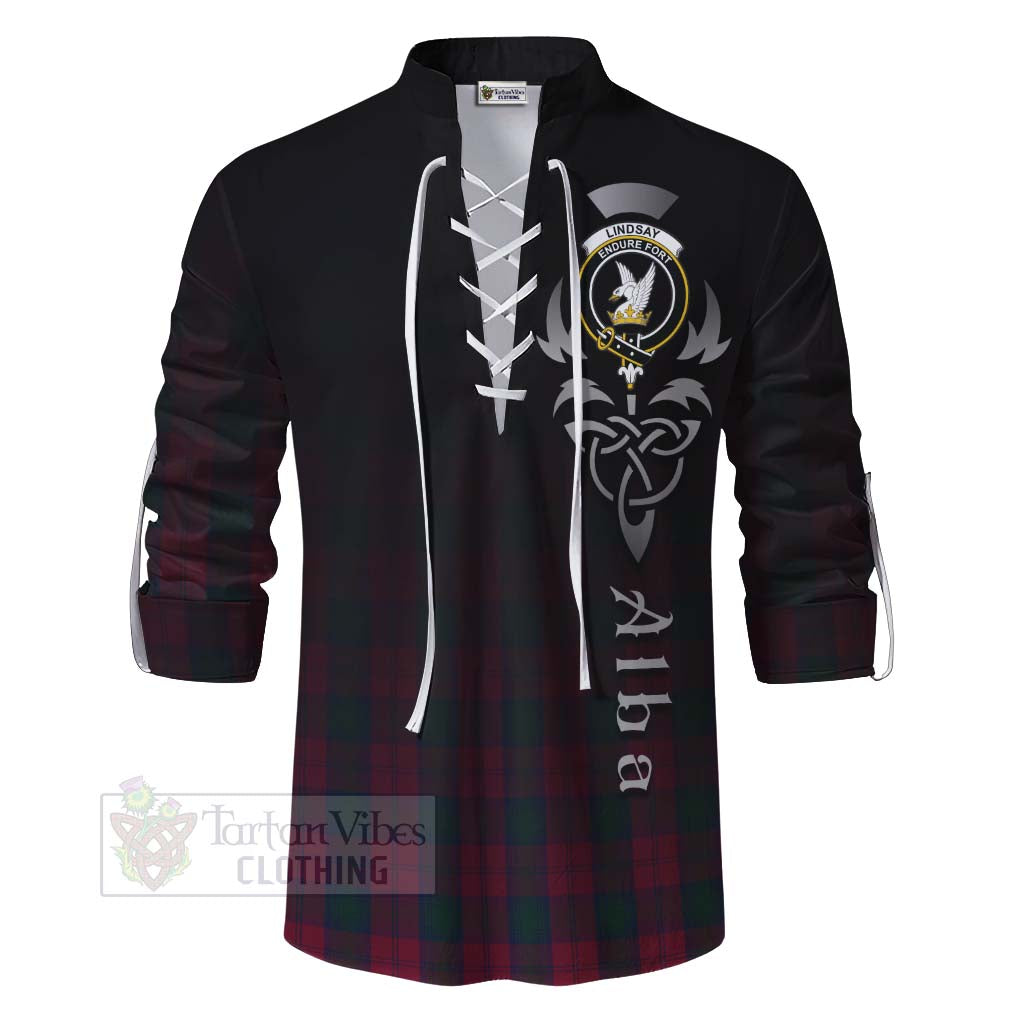 Tartan Vibes Clothing Lindsay Tartan Ghillie Kilt Shirt Featuring Alba Gu Brath Family Crest Celtic Inspired