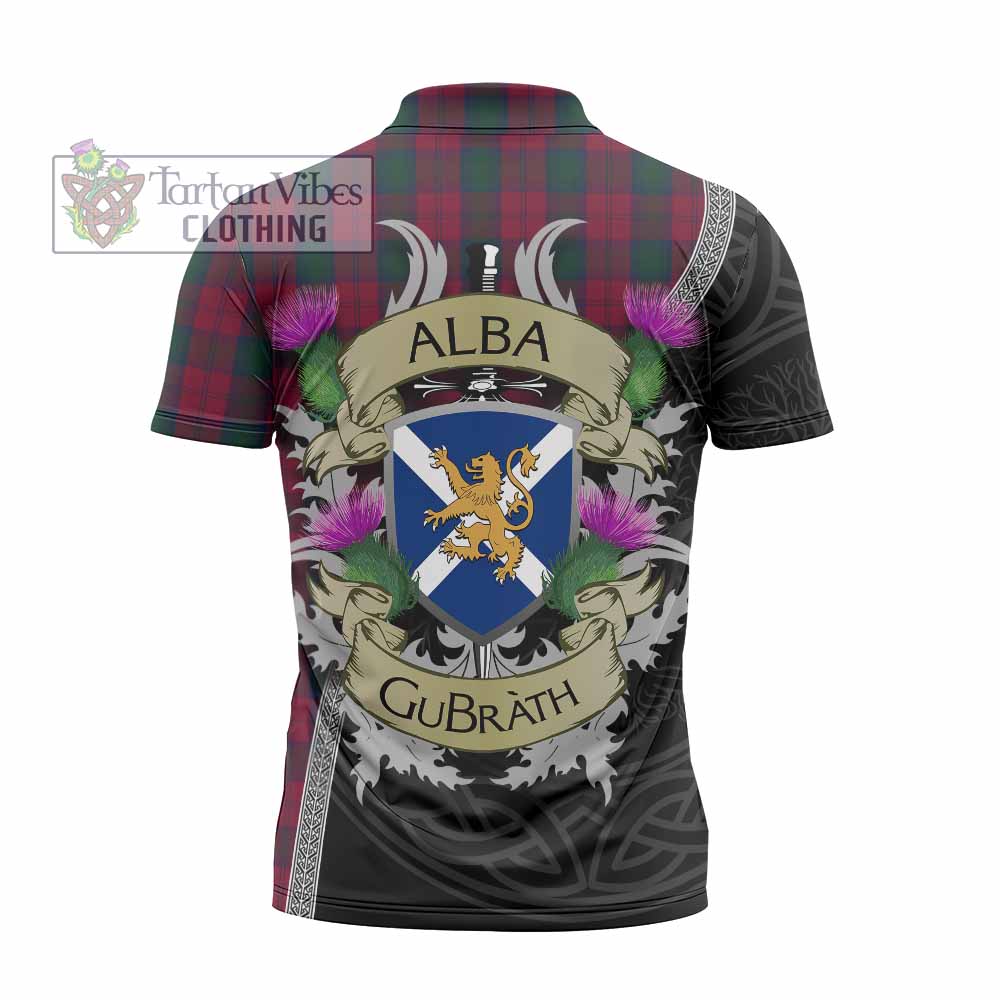 Tartan Vibes Clothing Lindsay Tartan Family Crest Zipper Polo Shirt Lion Rampant Royal Thistle Shield Celtic Inspired