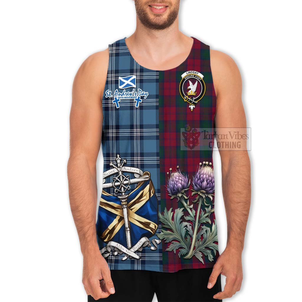 Tartan Vibes Clothing Lindsay Tartan Men's Tank Top Happy St. Andrew's Day Half Tartan Style