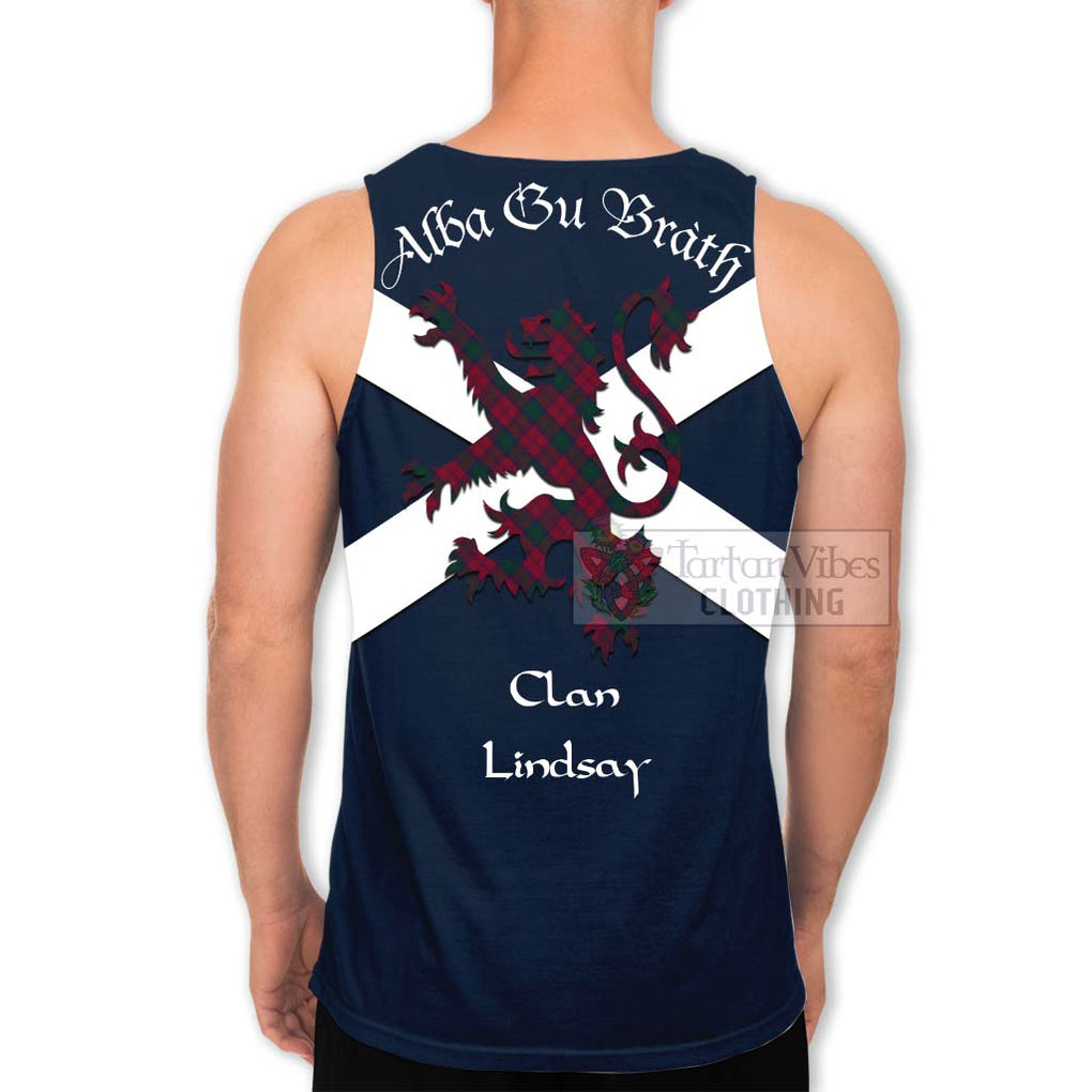 Tartan Vibes Clothing Lindsay Tartan Lion Rampant Men's Tank Top – Proudly Display Your Heritage with Alba Gu Brath and Clan Name