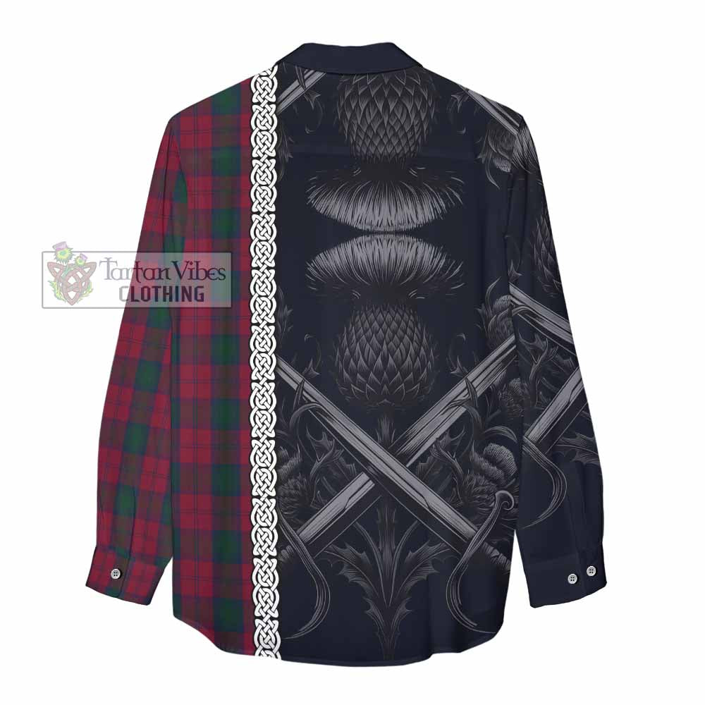 Tartan Vibes Clothing Lindsay Tartan Women's Casual Shirt with Family Crest Cross Sword Thistle Celtic Vibes
