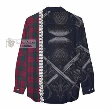 Tartan Vibes Clothing Lindsay Tartan Women's Casual Shirt with Family Crest Cross Sword Thistle Celtic Vibes