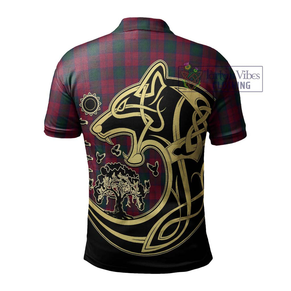 Lindsay Tartan Polo Shirt with Family Crest Celtic Wolf Style - Tartanvibesclothing Shop