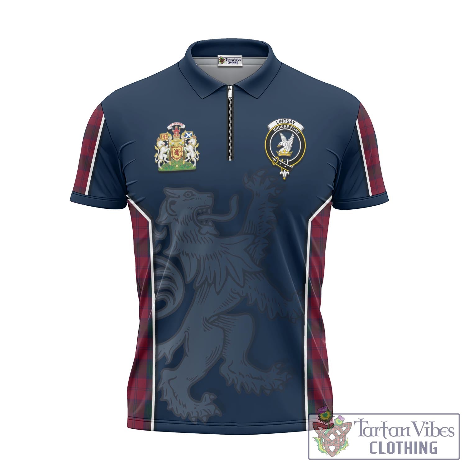 Tartan Vibes Clothing Lindsay Tartan Zipper Polo Shirt with Family Crest and Lion Rampant Vibes Sport Style