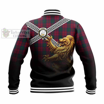 Lindsay Crest Tartan Baseball Jacket with Golden Lion Emblem Celtic Style
