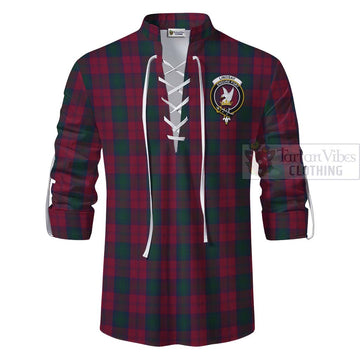Lindsay Tartan Ghillie Kilt Shirt with Family Crest and Bearded Skull Holding Bottles of Whiskey - Tartan Vibes Clothing