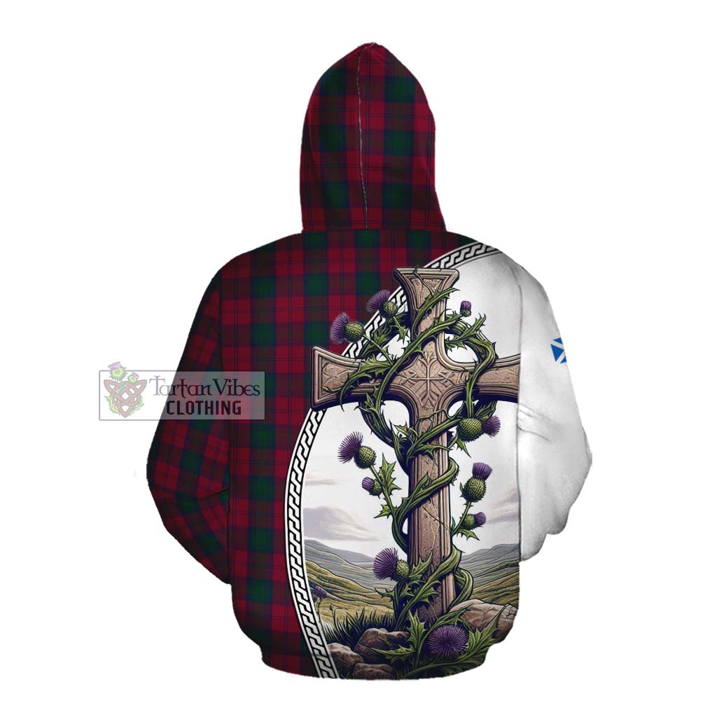 Tartan Vibes Clothing Lindsay Tartan Cotton Hoodie with Family Crest and St. Andrew's Cross Accented by Thistle Vines