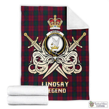 Lindsay Tartan Blanket with Clan Crest and the Golden Sword of Courageous Legacy