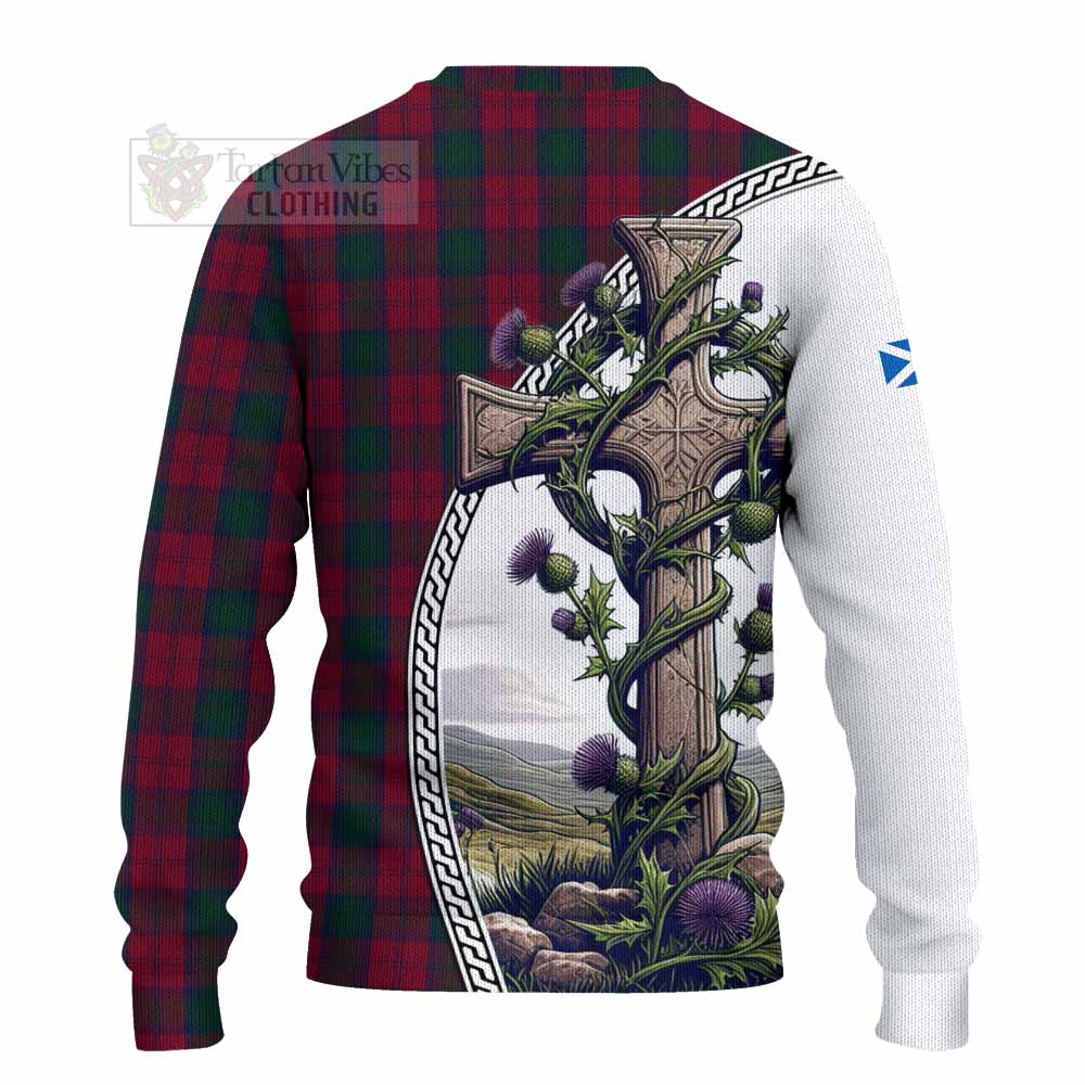 Tartan Vibes Clothing Lindsay Tartan Knitted Sweater with Family Crest and St. Andrew's Cross Accented by Thistle Vines