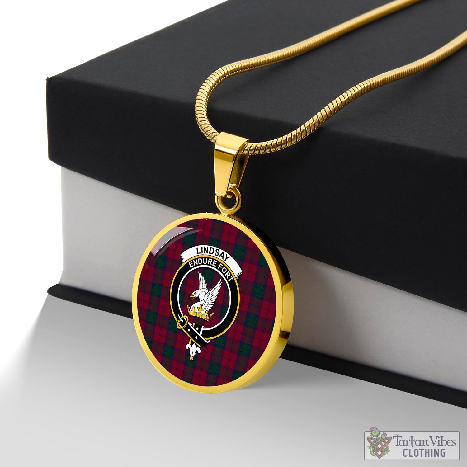 Tartan Vibes Clothing Lindsay Tartan Circle Necklace with Family Crest