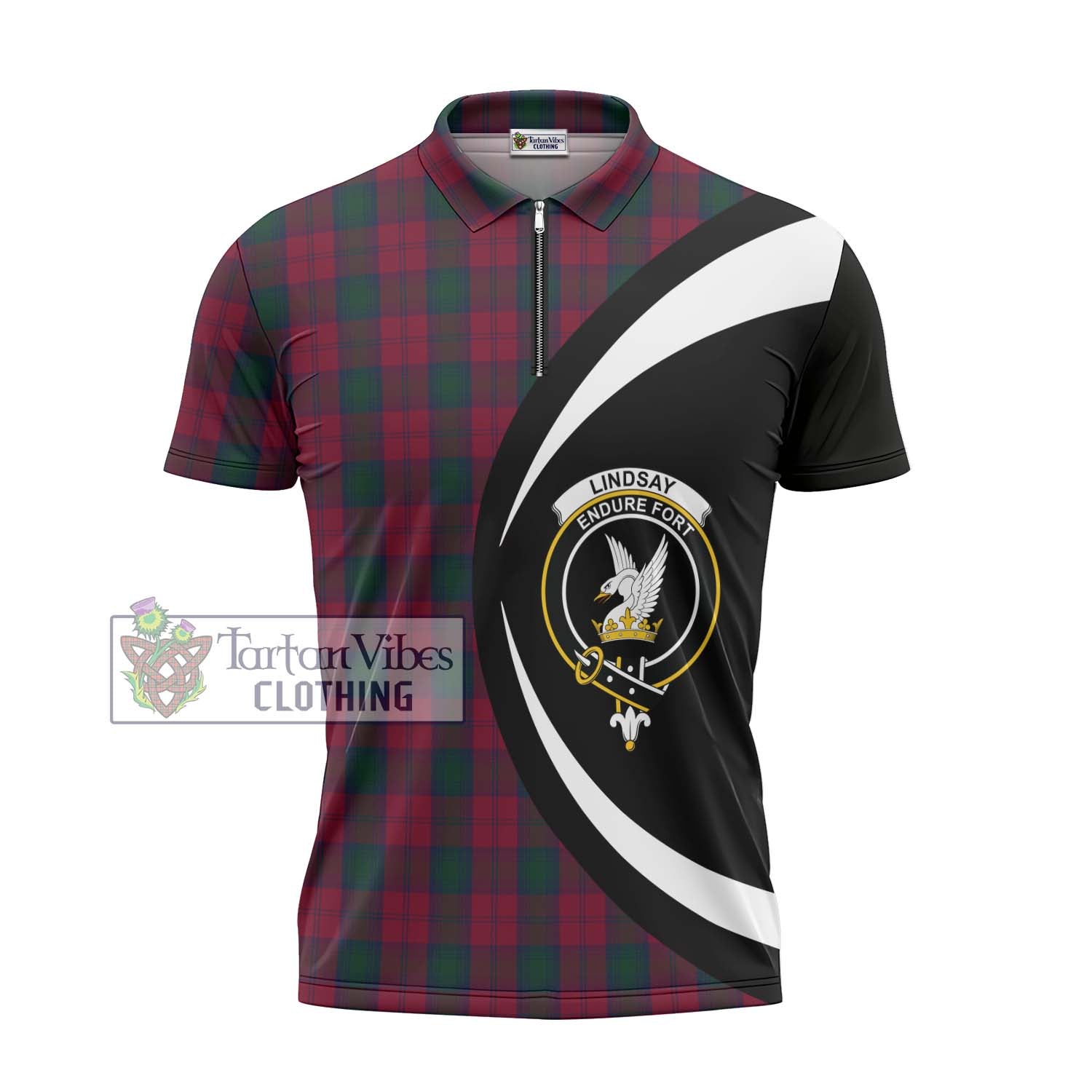 Tartan Vibes Clothing Lindsay Tartan Zipper Polo Shirt with Family Crest Circle Style