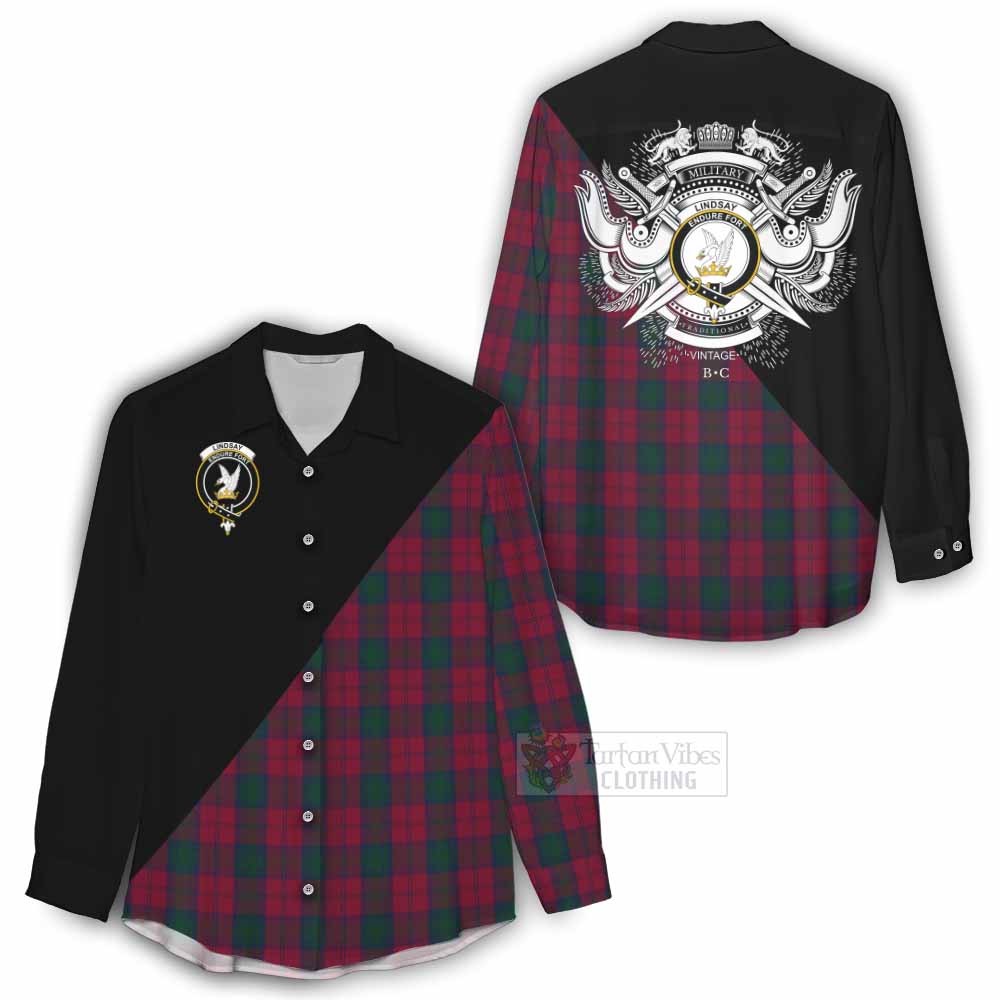 Tartan Vibes Clothing Lindsay Tartan Women's Casual Shirt with Family Crest and Military Logo Style