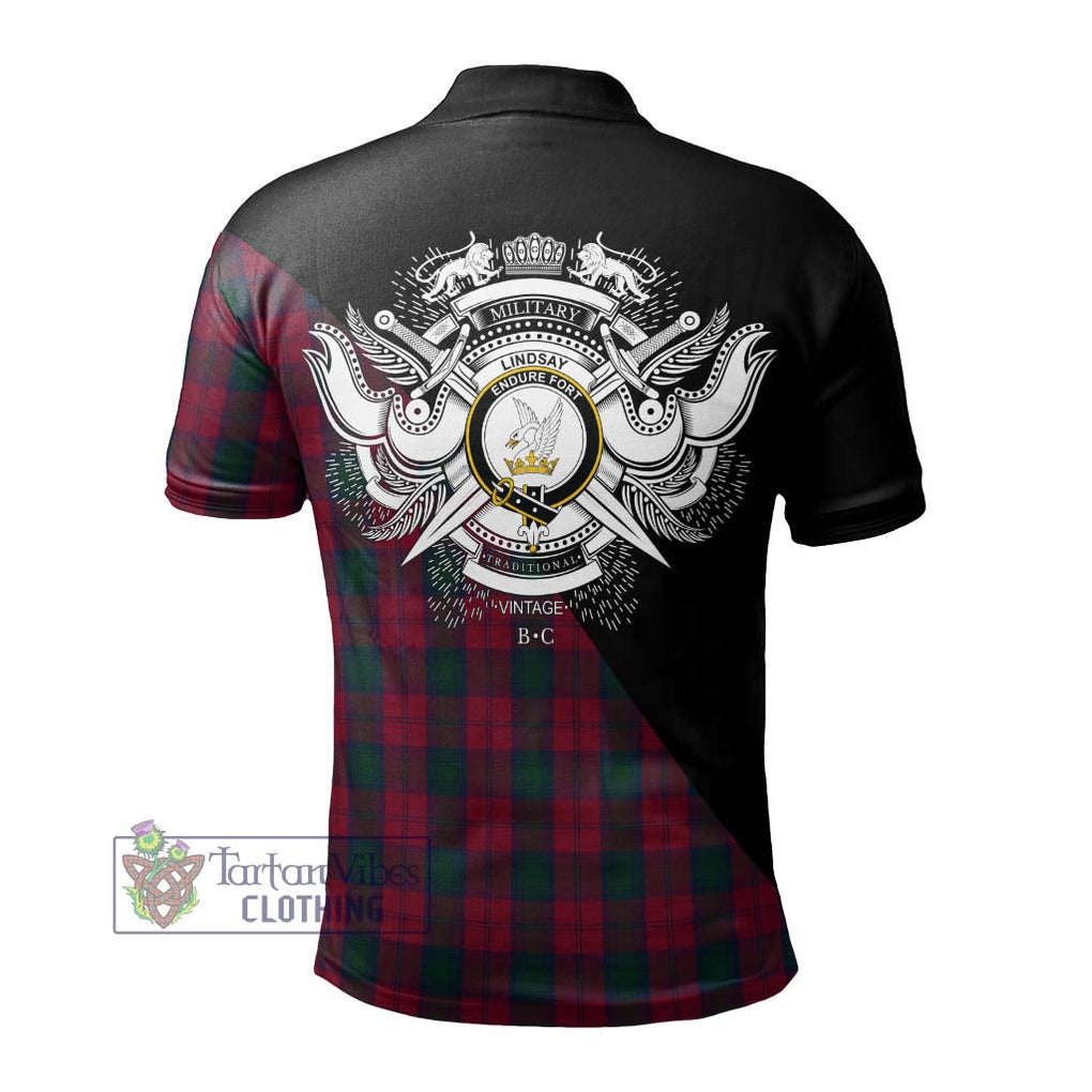 Lindsay Tartan Polo Shirt with Family Crest and Military Logo Style - Tartanvibesclothing Shop