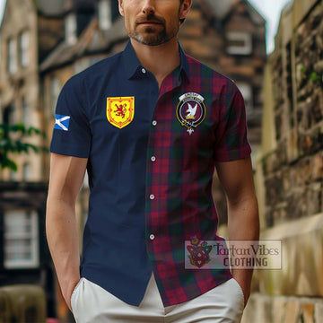 Tartan Vibes Clothing Lindsay Tartan Short Sleeve Button Shirt with Scottish Lion Royal Arm Half Style