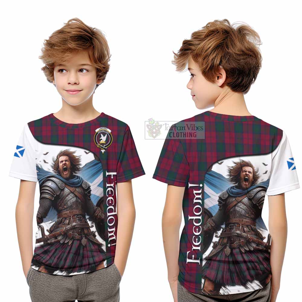 Tartan Vibes Clothing Lindsay Crest Tartan Kid T-Shirt Inspired by the Freedom of Scottish Warrior