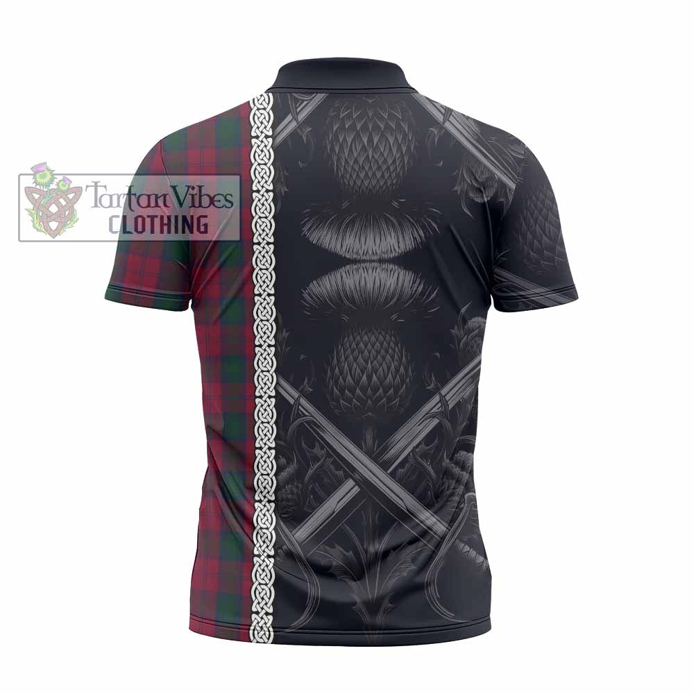 Tartan Vibes Clothing Lindsay Tartan Zipper Polo Shirt with Family Crest Cross Sword Thistle Celtic Vibes