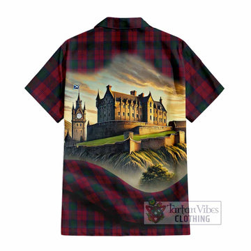 Tartan Vibes Clothing Lindsay Tartan Family Crest Short Sleeve Button Shirt with Scottish Ancient Castle Style