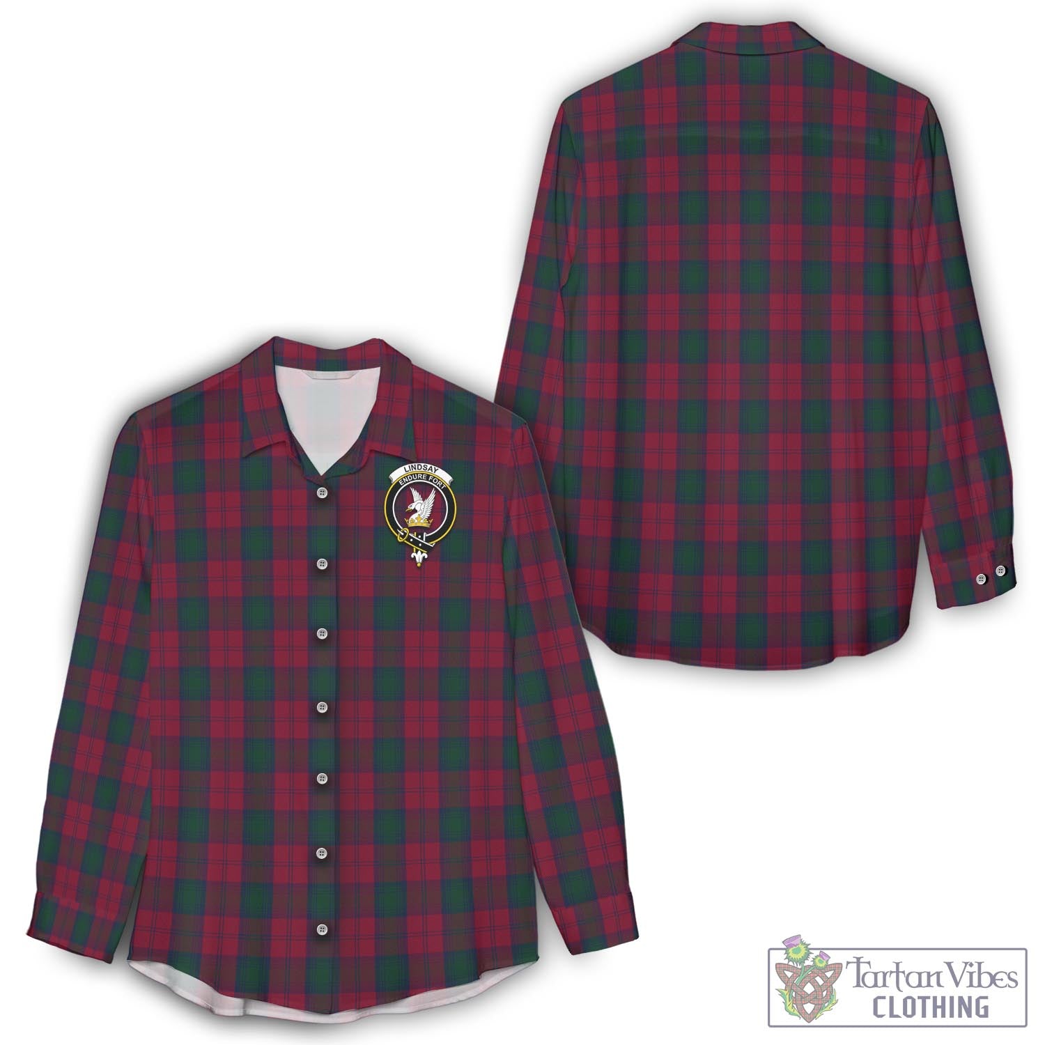 Tartan Vibes Clothing Lindsay Tartan Womens Casual Shirt with Family Crest