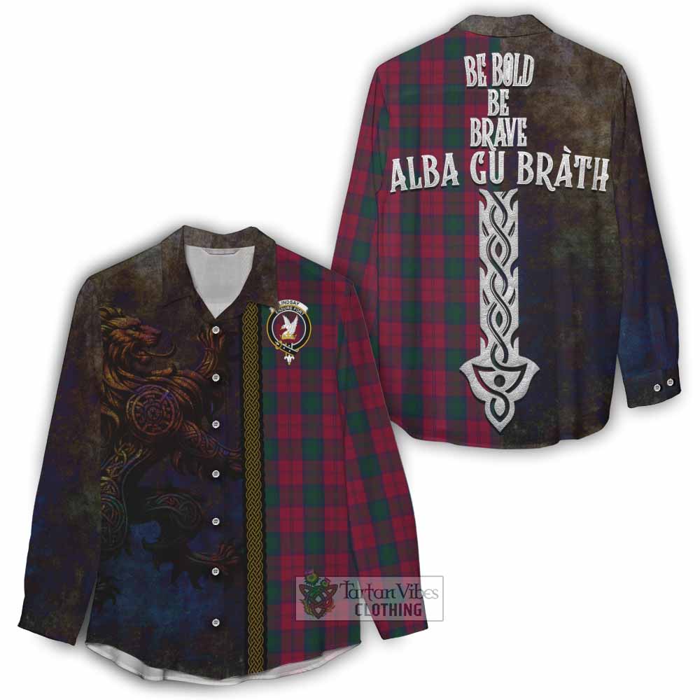 Tartan Vibes Clothing Lindsay Tartan Family Crest Women's Casual Shirt Alba Gu Brath Be Brave Lion Ancient Style