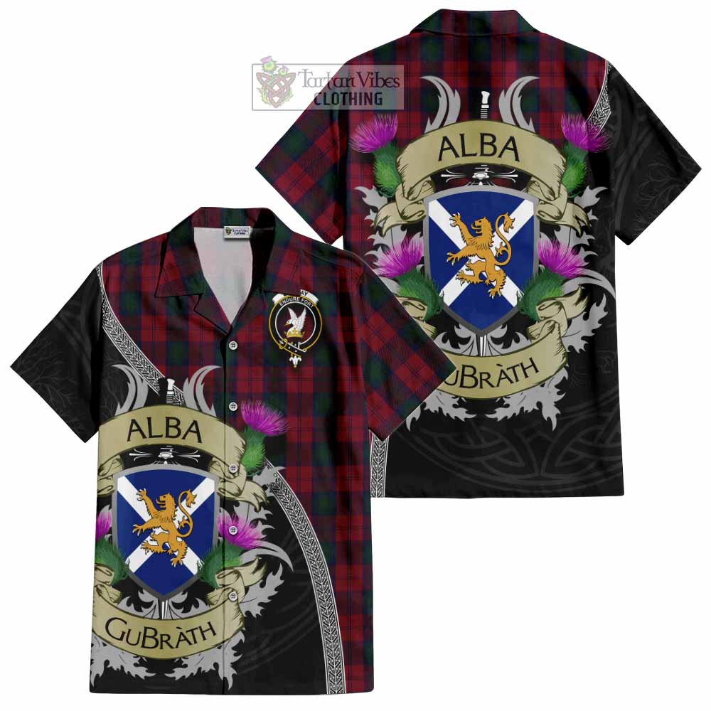 Tartan Vibes Clothing Lindsay Tartan Family Crest Short Sleeve Button Shirt Lion Rampant Royal Thistle Shield Celtic Inspired