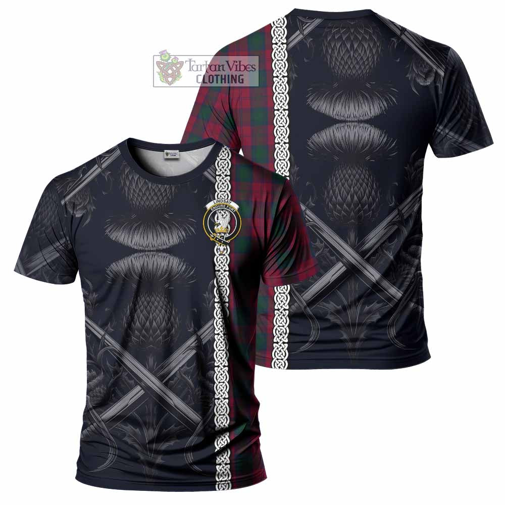 Tartan Vibes Clothing Lindsay Tartan T-Shirt with Family Crest Cross Sword Thistle Celtic Vibes