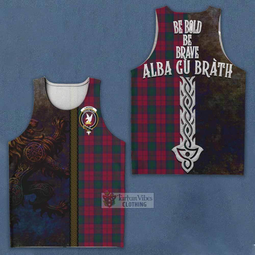Tartan Vibes Clothing Lindsay Tartan Family Crest Men's Tank Top Alba Gu Brath Be Brave Lion Ancient Style