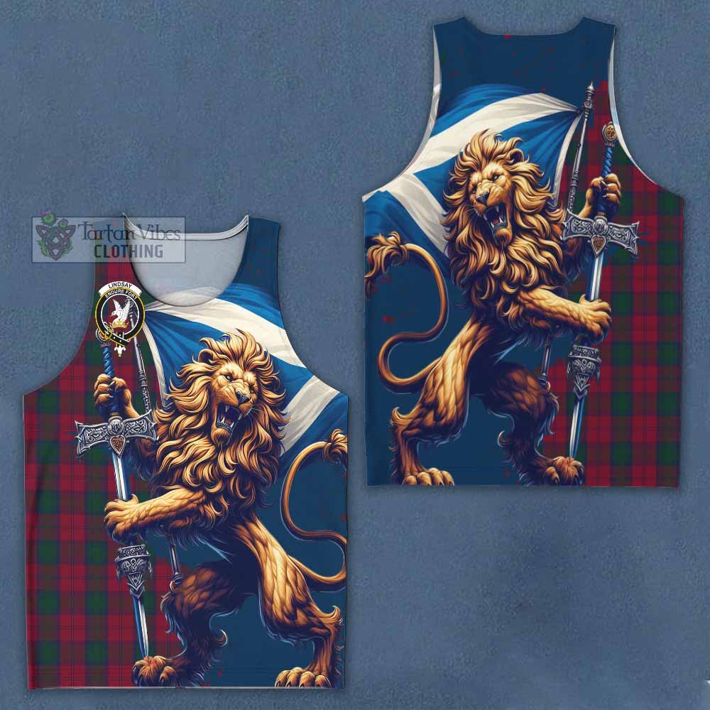 Tartan Vibes Clothing Lindsay Tartan Family Crest Men's Tank Top with Scottish Majestic Lion