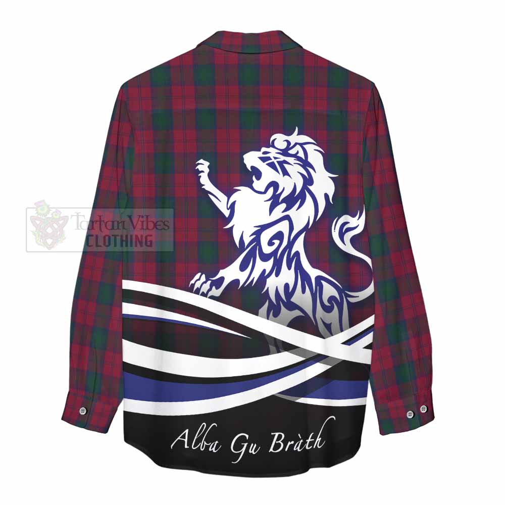 Tartan Vibes Clothing Lindsay Tartan Women's Casual Shirt with Alba Gu Brath Regal Lion Emblem