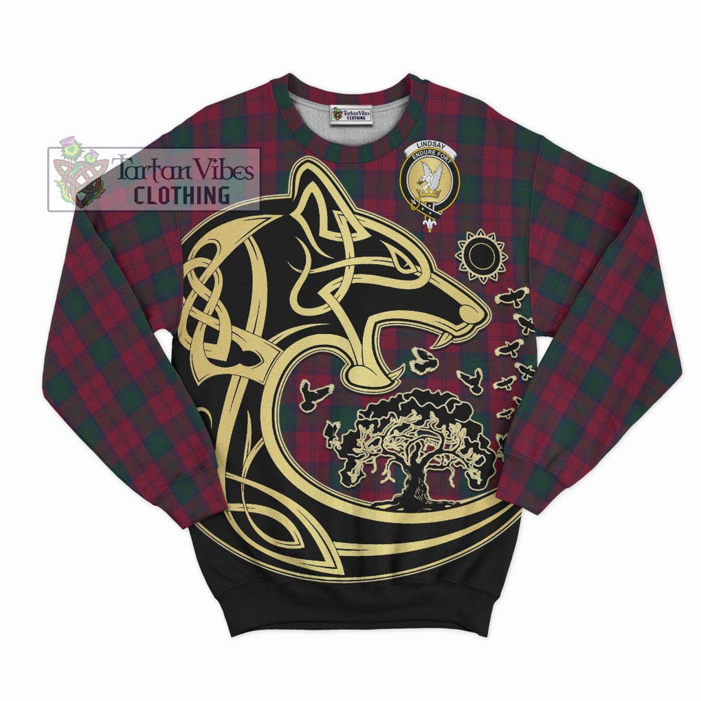 Lindsay Tartan Sweatshirt with Family Crest Celtic Wolf Style - Tartan Vibes Clothing