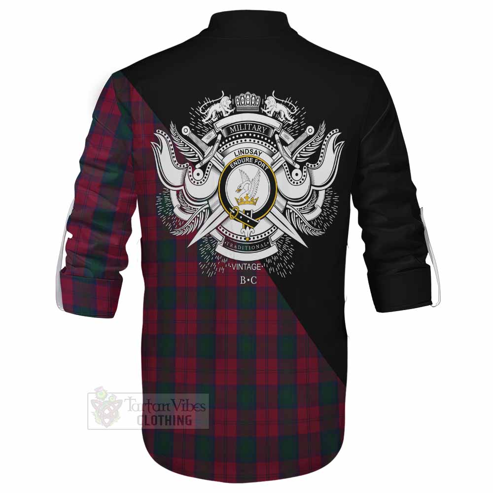 Tartan Vibes Clothing Lindsay Tartan Ghillie Kilt Shirt with Family Crest and Military Logo Style