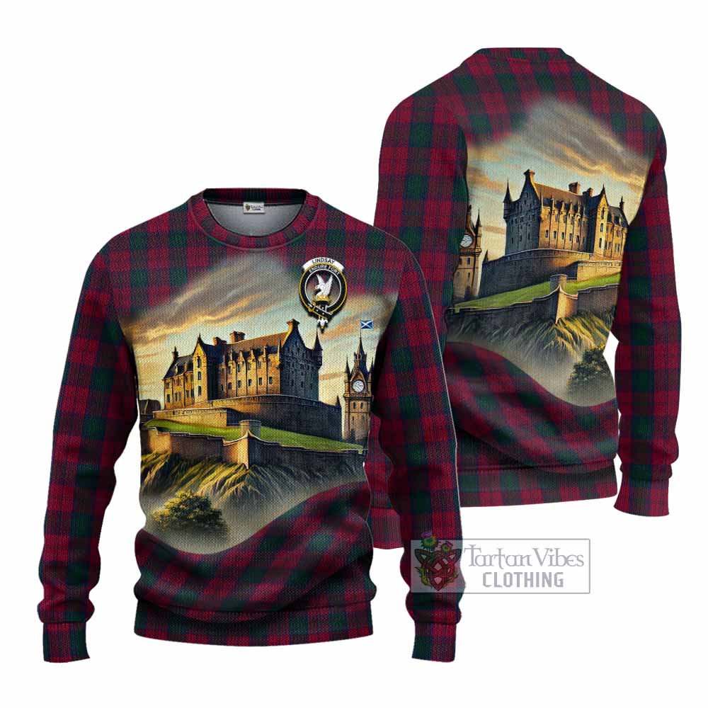 Tartan Vibes Clothing Lindsay Tartan Family Crest Knitted Sweater with Scottish Ancient Castle Style