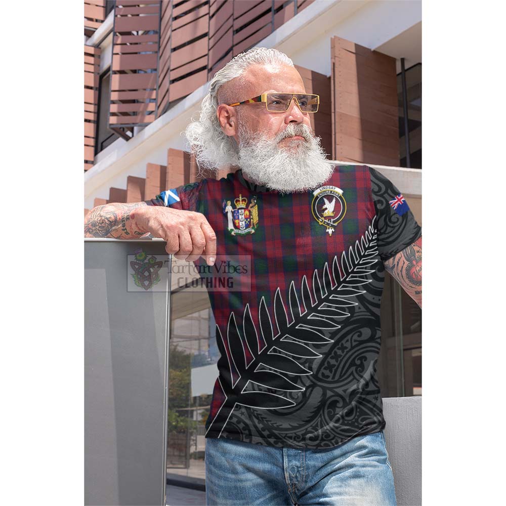 Tartan Vibes Clothing Lindsay Crest Tartan Cotton T-shirt with New Zealand Silver Fern Half Style