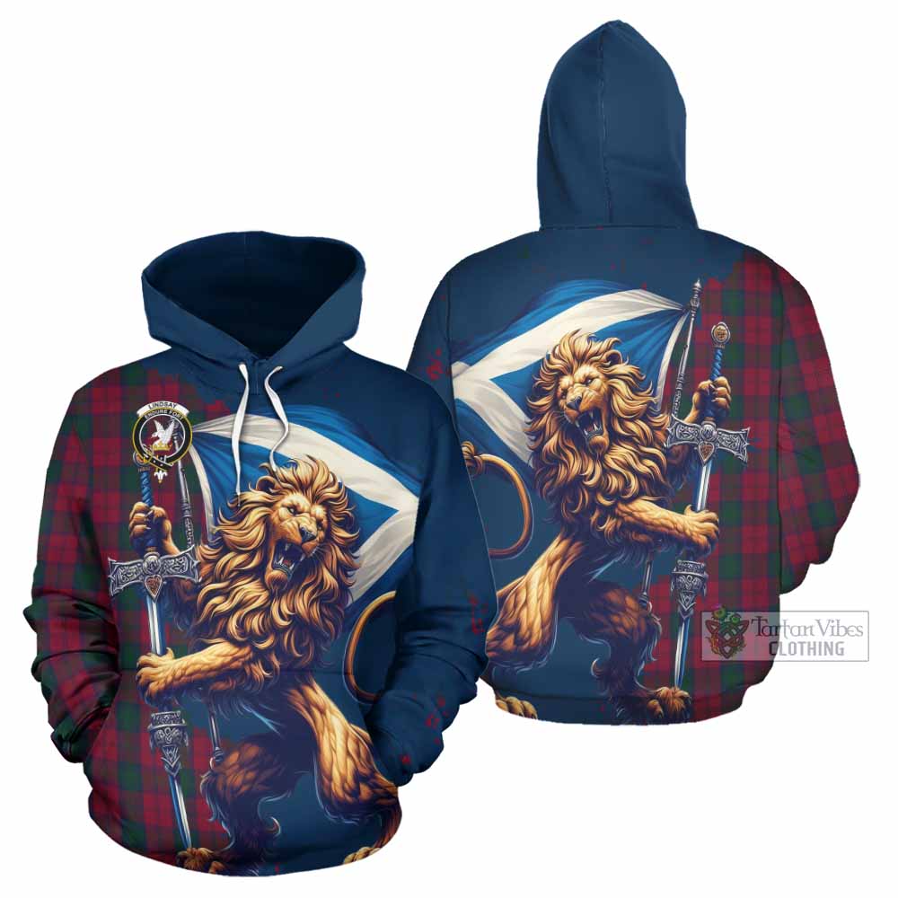 Lindsay Tartan Family Crest Hoodie with Scottish Majestic Lion
