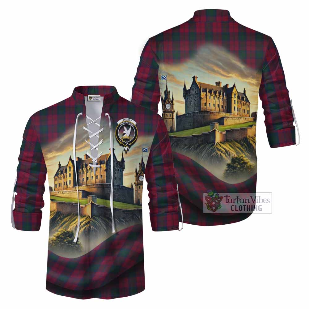 Tartan Vibes Clothing Lindsay Tartan Family Crest Ghillie Kilt Shirt with Scottish Ancient Castle Style