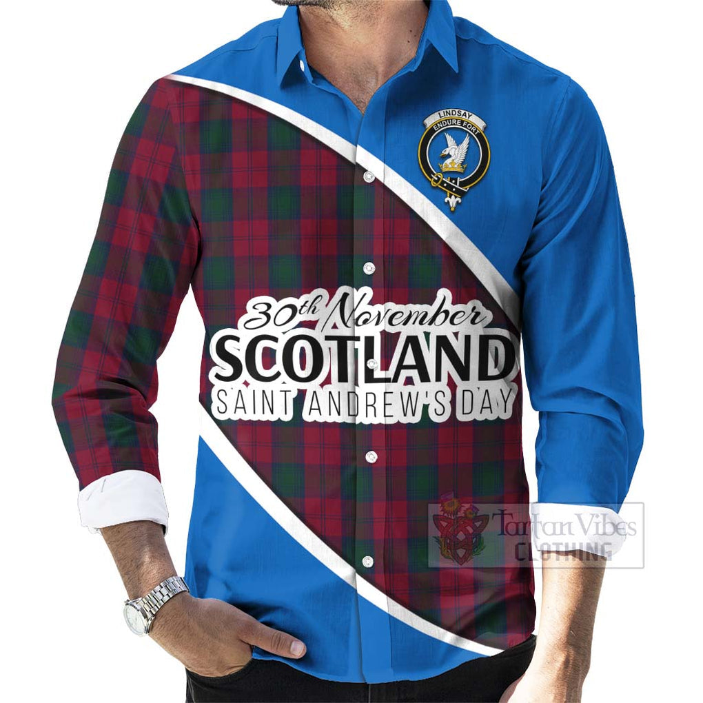 Tartan Vibes Clothing Lindsay Family Crest Tartan Long Sleeve Button Shirt Celebrate Saint Andrew's Day in Style