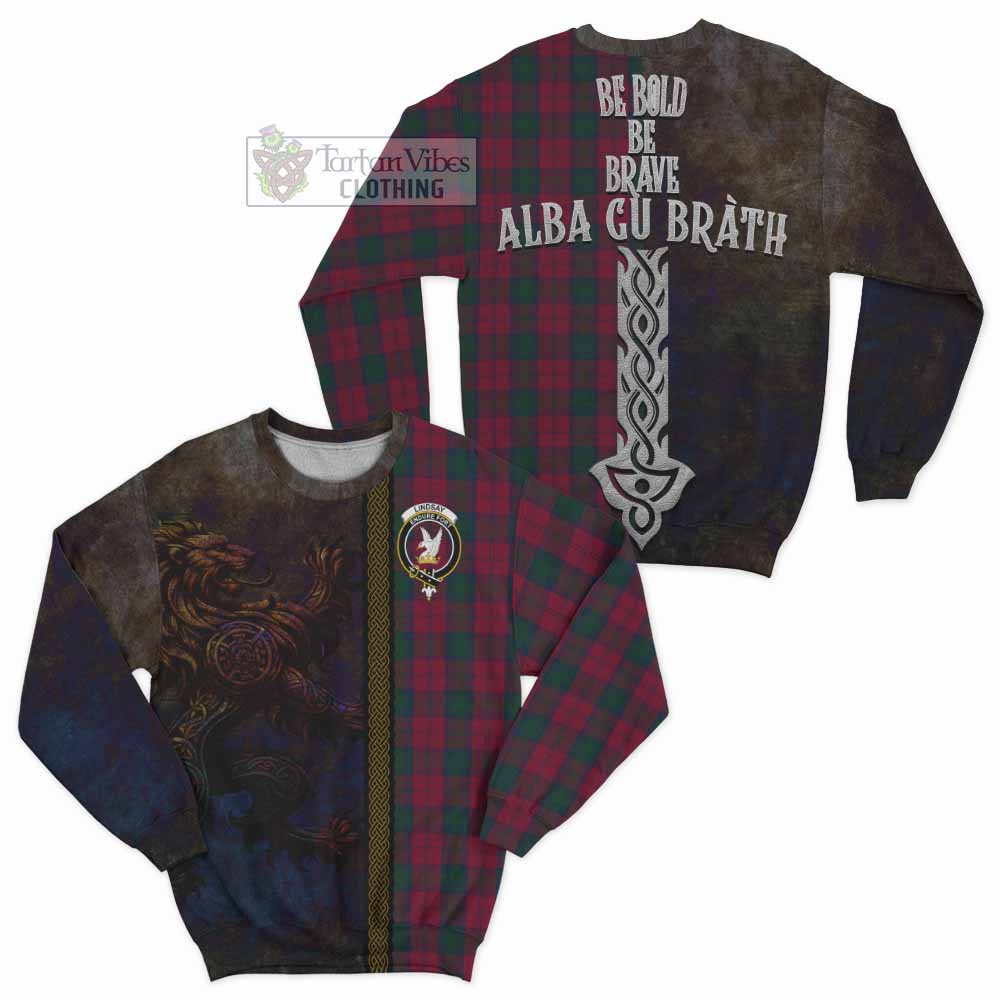 Tartan Vibes Clothing Lindsay Tartan Family Crest Sweatshirt Alba Gu Brath Be Brave Lion Ancient Style