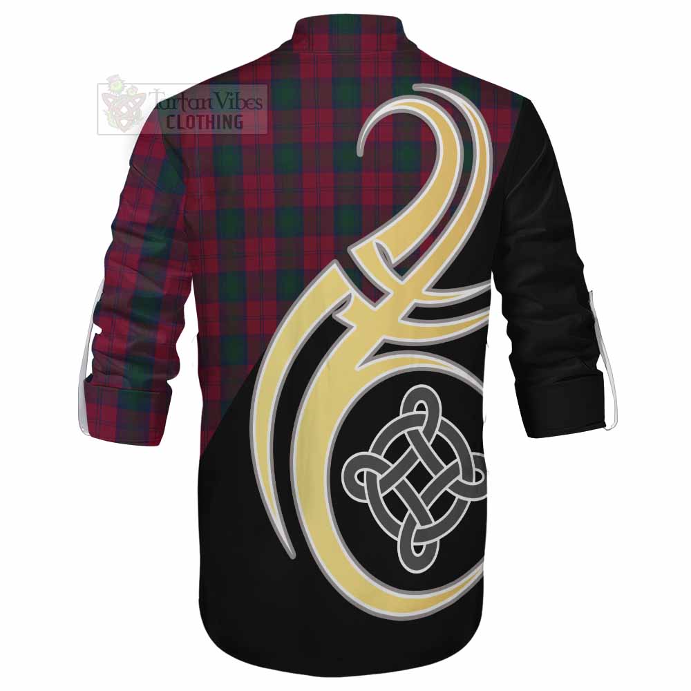 Tartan Vibes Clothing Lindsay Tartan Ghillie Kilt Shirt with Family Crest and Celtic Symbol Style