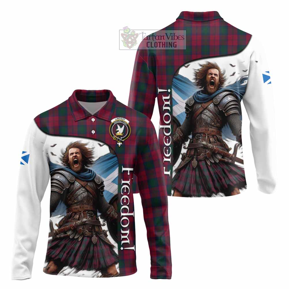 Tartan Vibes Clothing Lindsay Crest Tartan Long Sleeve Polo Shirt Inspired by the Freedom of Scottish Warrior