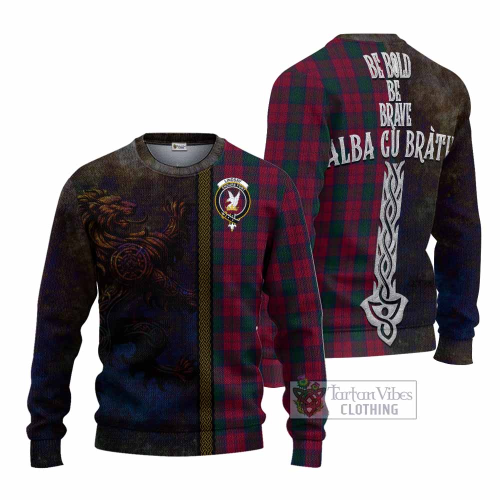 Tartan Vibes Clothing Lindsay Tartan Family Crest Knitted Sweater Alba Gu Brath Be Brave Lion Ancient Style