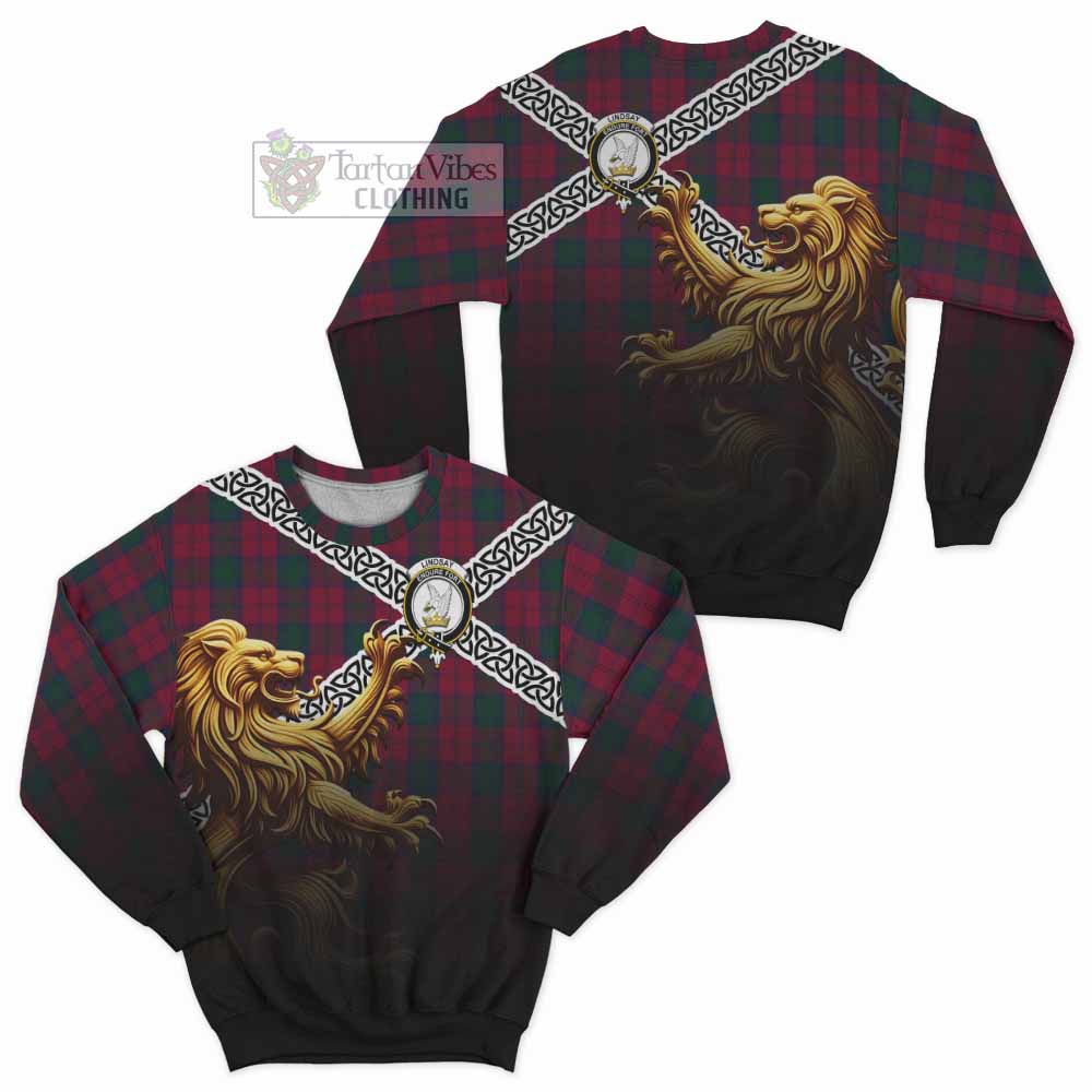 Tartan Vibes Clothing Lindsay Crest Tartan Sweatshirt with Golden Lion Emblem Celtic Style