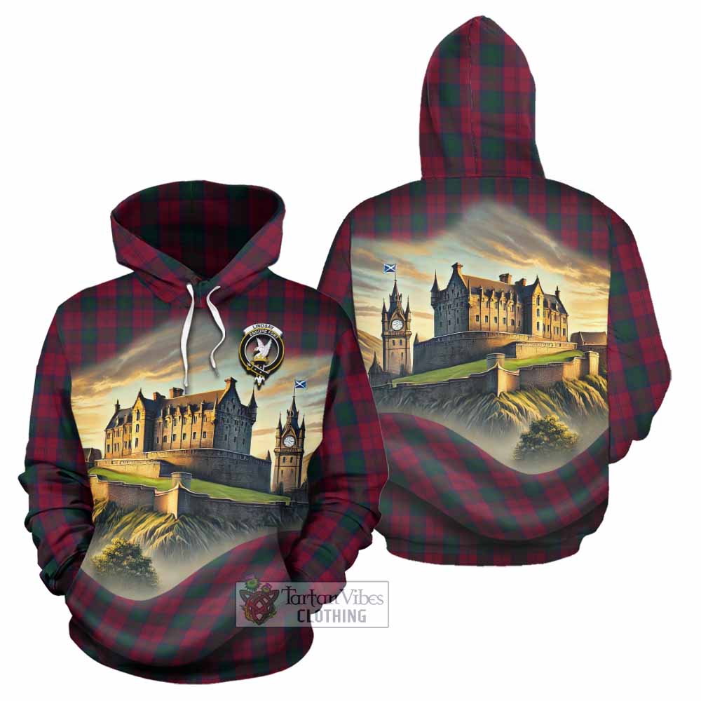 Tartan Vibes Clothing Lindsay Tartan Family Crest Hoodie with Scottish Ancient Castle Style
