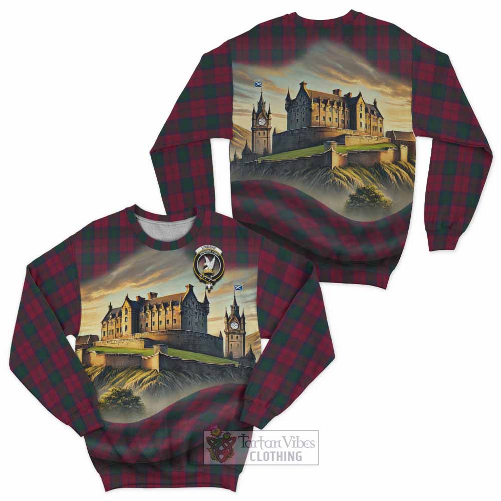 Tartan Vibes Clothing Lindsay Tartan Family Crest Sweatshirt with Scottish Ancient Castle Style