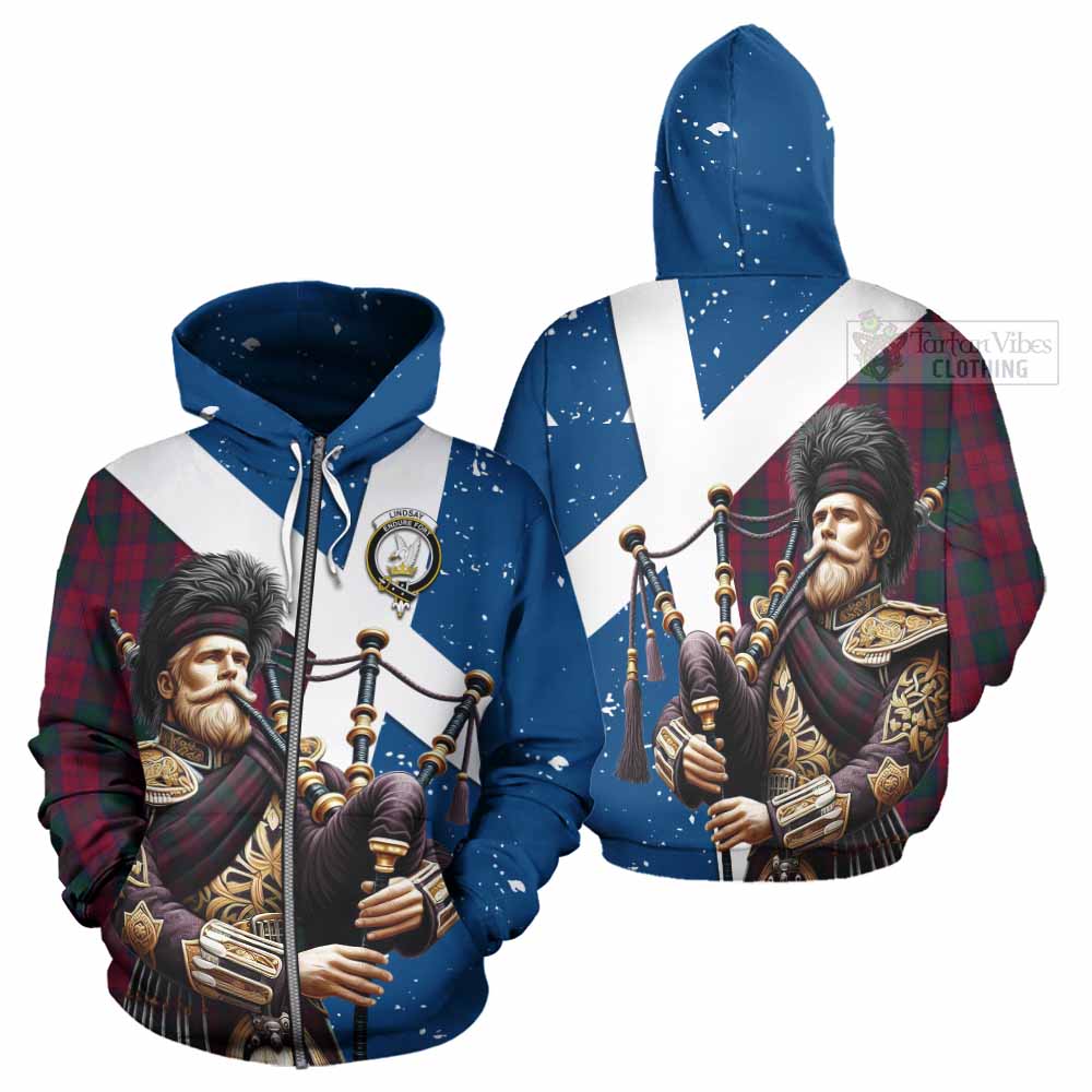 Tartan Vibes Clothing Lindsay Tartan Hoodie with Family Crest Scottish Bagpiper Vibes