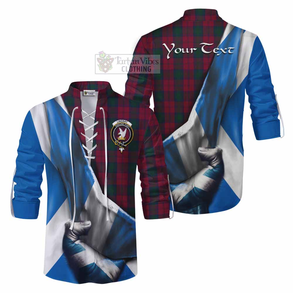 Tartan Vibes Clothing Lindsay Tartan Ghillie Kilt Shirt with Family Crest Scotland Patriotic Style