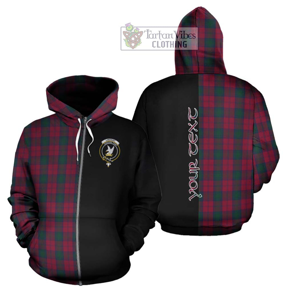 Lindsay Tartan Hoodie with Family Crest and Half Of Me Style - Tartanvibesclothing Shop